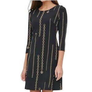 Tommy Hilfiger Black Chain Reaction Stretch Jersey Shift Dress, Women's Size 8